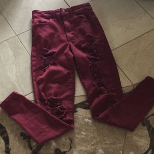 America Eagle distressed jeans. Burgandy. Size 0